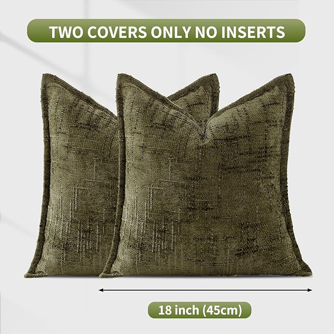 HPUK Fall Chenille Soft Throw Pillow Covers 18x18 Set of 2, Accent Cushion Covers for Living Room, Bedroom, Decorative Solid Color Pillow Covers for Couch, Sofa, Chair, Dusty Green