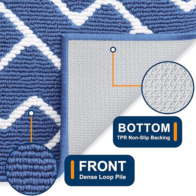 OLANLY Front Door Mat, Non-Slip Rubber Backing, Dirt Resistant and Absorbent, Washable, Easy to Clean Low-Profile Indoor Doormat for Back Door, Entryway, Inside Entrance, 32x20, Navy