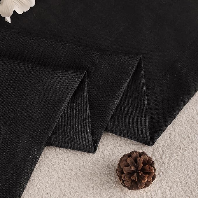 Black Linen Curtains 132 inches Long for Bedroom Back Tab Light Filtering Privacy Semi Sheer Black Curtains Living Room Boho Rustic Farmhouse Cotton Textured Gauze Curtain 2 Panel Set