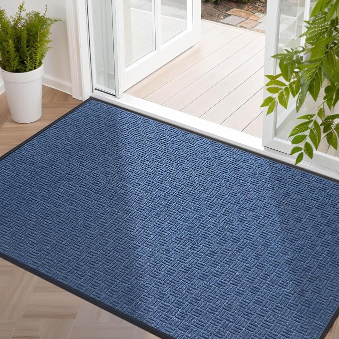 Mibao Front Door Mat, Heavy Duty Durable Welcome Mat for Outdoor Indoor, Dirt Trapper Waterproof Super Absorbent Door Mat for Entryway Outside Patio Porch, 73" x 46", Blue