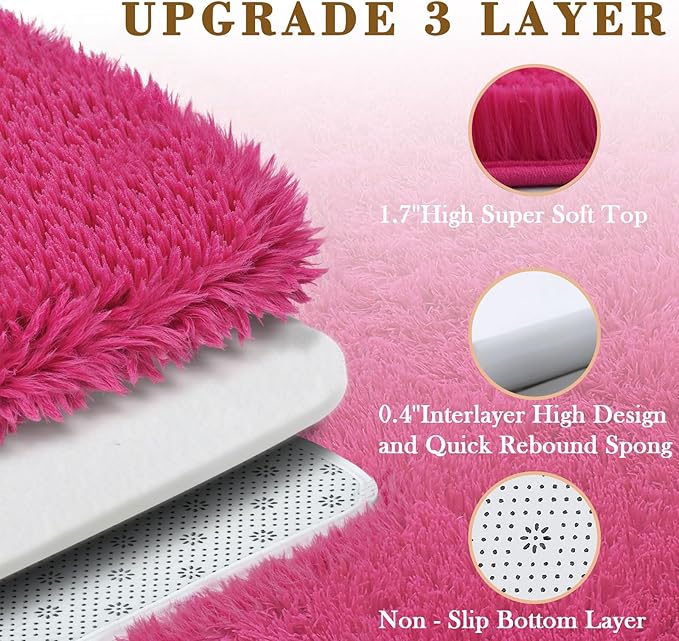 Rugs for Bedroom 4x6, Alfombras para Salas Shag Large Plush Soft Area Rug, Shaggy Carpets for Livingroom, Kids Boys Girls Home Decor Aesthetic(Hot Pink, 4 x 6)