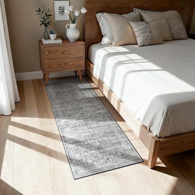 Lofus 2X 6 Area Rug for Hallways,Grey Washable Runner Rugs with Non Slip Rubber Backing, Low Pile Soft Carpet Runner for Kitchen Bathroom Bedroom Laundry
