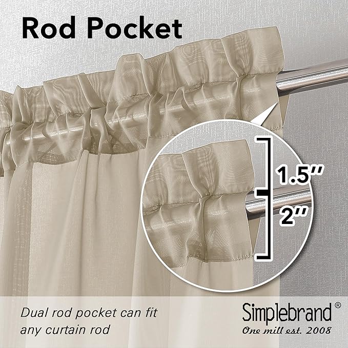 Simplebrand Taupe Sheer Curtains 84 Inches Long 2 Panels, Light Filtering Rod Pocket Solid Color Kakhi Taupe Brown Elegant Window Sheer Curtains & Drapes for Living Room, Bedroom (42" W x 84" L)