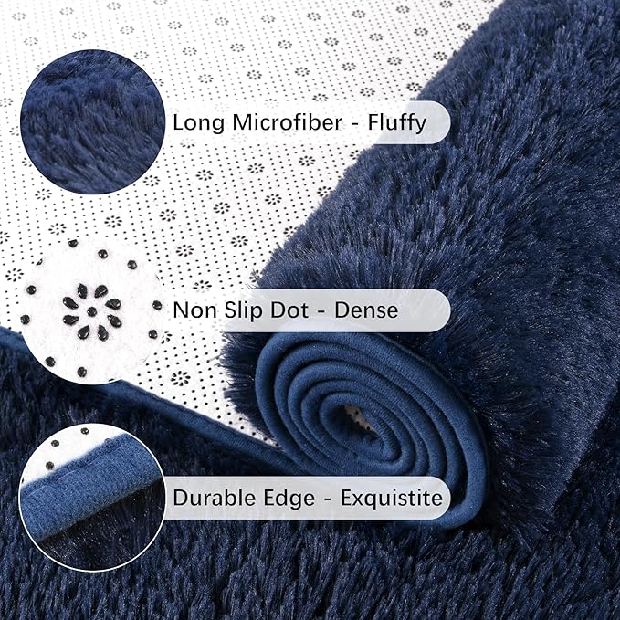 Chicrug Soft Runner Rugs for Bedroom Living Room Plush Fluffy Rug 2x7 Feet, Shag Furry Area Rug Carpet Non Shedding for Nursery Children Kids Girls Room Home Decorative, Navy Blue
