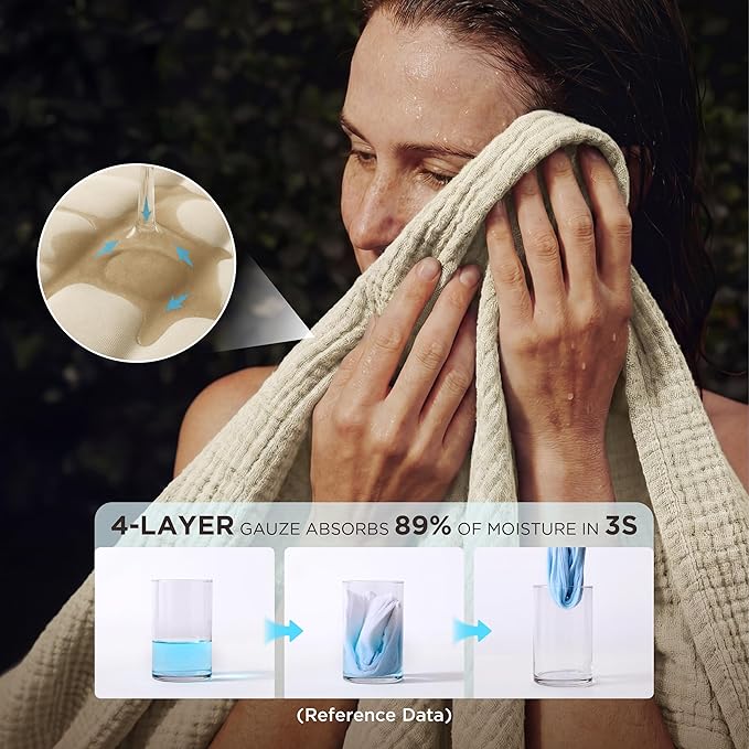 Bedsure 100% Cotton Muslin Blankets for Adults Large Throw 50x70 Inches - 4-Layer Breathable and Lightweight, Soft Boho Gauze Muslin Cotton Blanket for Couch Decor Travel Summer, Linen Beige