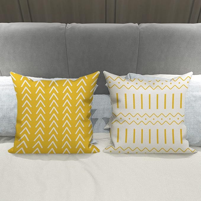 YCOLL Pillow Covers 20x20 Set of 4, Modern Sofa Throw Pillow Cover, Decorative Outdoor Linen Pillow Covers Set of 4 for Couch Sofa Bed and Car, Yellow