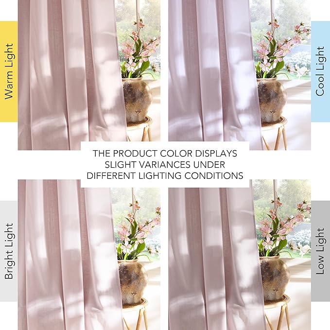NICETOWN Linen Blush Pink Curtains for Girls Room, Grommet Thick Flax Linen Window Treatments Privacy Assured with Light Filtering for Bedroom/Kids Room, 2 Panels, W55 x L84