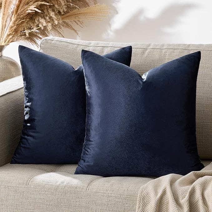 GIGIZAZA Navy Blue Velvet Pillow Covers 20x20,Square Solid Throw Pillow Covers Decorative Modern Pillows Big Vintage Cases for Couch Pack of 2