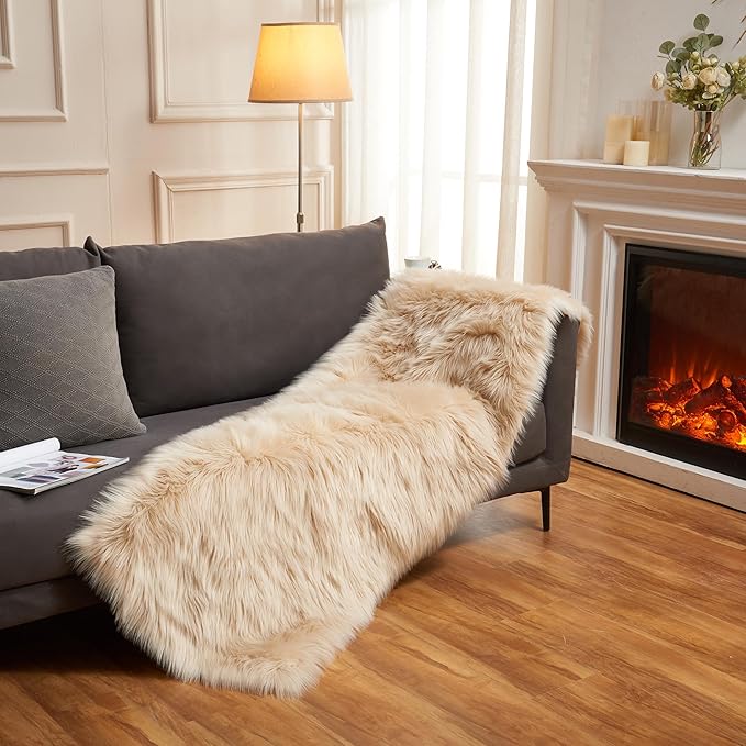 EasyJoy Ultra Soft Fluffy Rugs Faux Fur Rug Chair Cover Seat Pad Fuzzy Area Rug (Beige, 2x6 ft Rectangle)