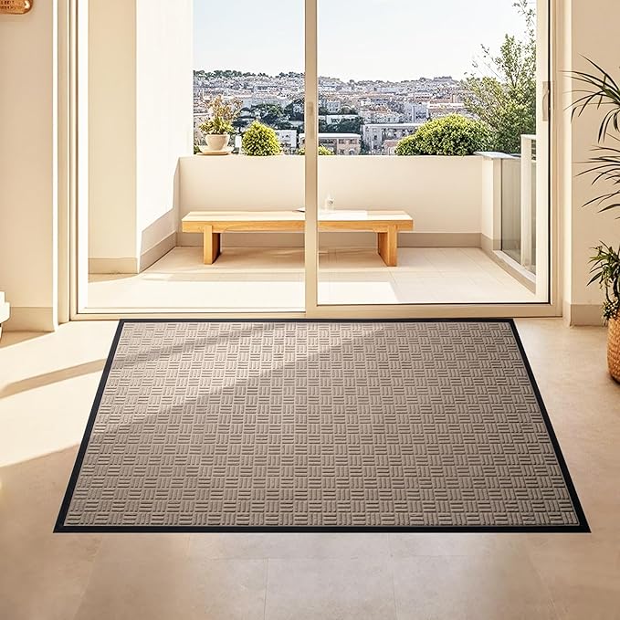 Mibao Front Door Mat, Heavy Duty Durable Welcome Mat for Outdoor Indoor, Dirt Trapper Waterproof Super Absorbent Door Mat for Entryway Outside Patio Porch,61.5" x 36", Beige