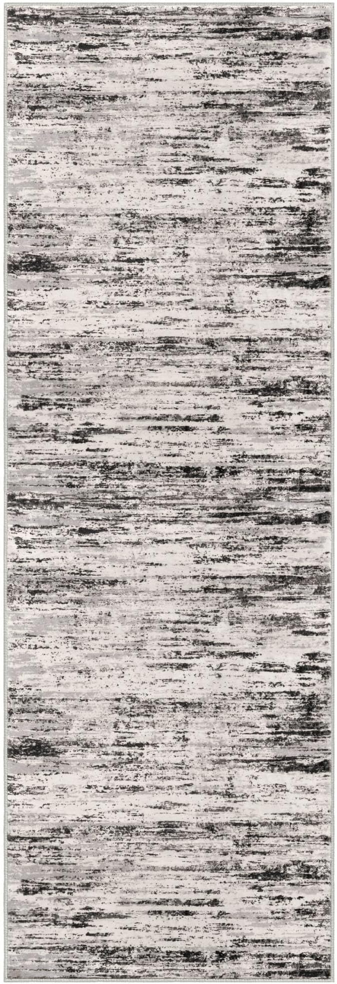 Lansny Modern Abstract Runner Rug 2x6, White Black Grey Taupe Washable Kitchen Runner Non-Slip Soft Hallway Rug Runner Thin Print Faux Wool Carpet for Entryway Bedroom Laundry Room Indoor Home Decor