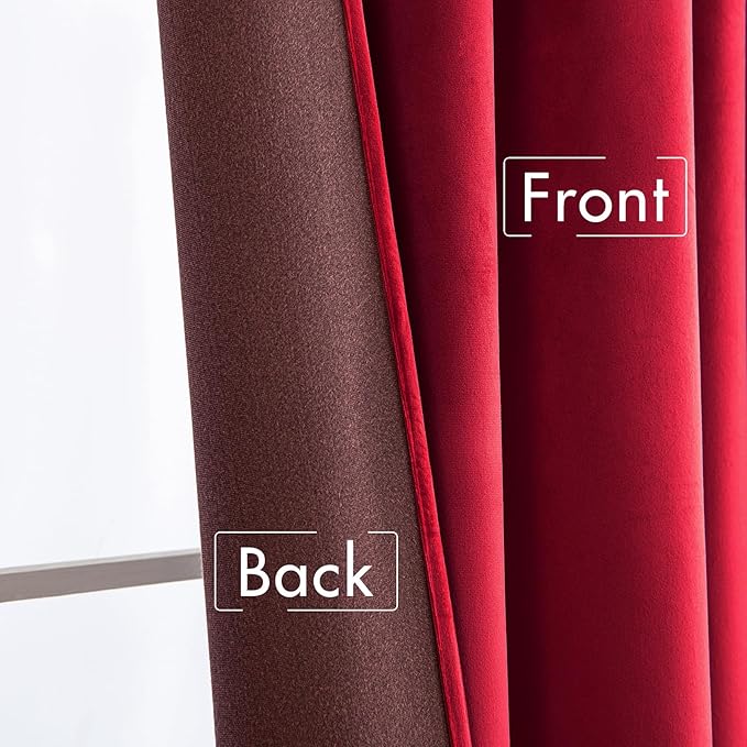 MIULEE Velvet Curtains 108 inches Long - Luxury Blackout Curtains for Bedroom Living Room Thermal Insulated Super Soft Window Drapes Rod Pocket & Back Tab Christmas Decor, Red, 2 Panels