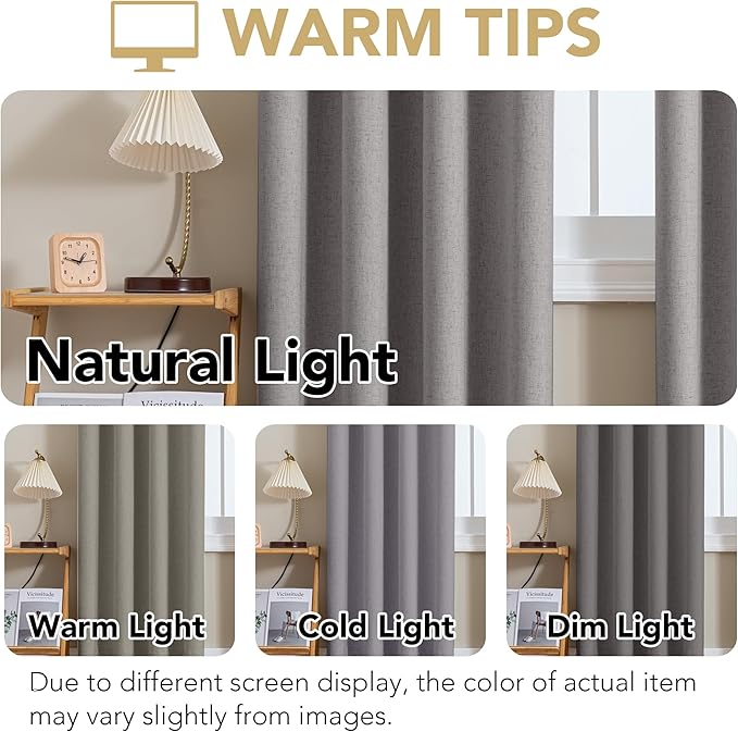 H.VERSAILTEX Linen Curtains 100% Blackout Curtains for Bedroom 45 inch Long Full Light Blocking Nature Linen Blended Window Curtains for Living Room Nickel Grommet (2 Panels, Heathered Dove)