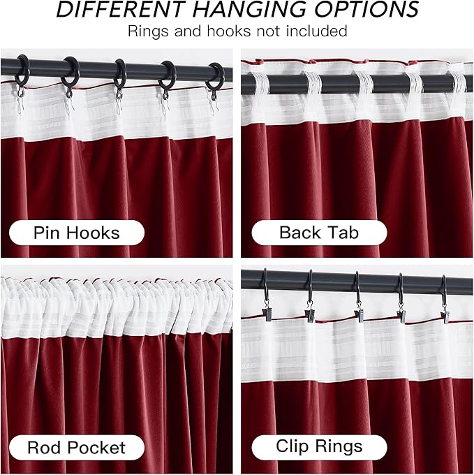 RYB HOME Red Velvet Curtains 84 inches - Darkening Curtains for Bedroom, Thermal Insulated Window Drapes for Living Room Dinning Room Theater, Width 52 x Length 84 inch, Red, 2 Panels