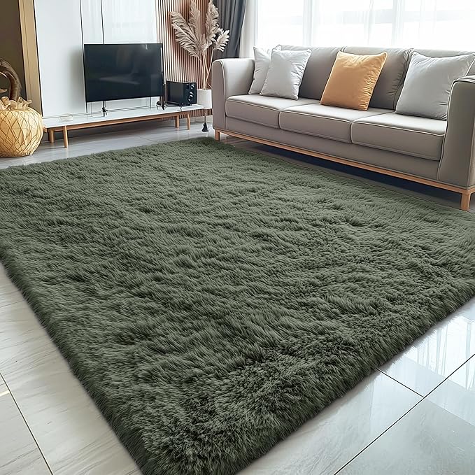OLANLY 5x8 Machine Washable Large Area Rugs for Living Room, Bedroom, Soft Fluffy Shaggy Bedside Rug, Indoor Floor Carpet for Kids Girls and Boys, Dorms, Nursery, Home Decor Aesthetic, Olive Green