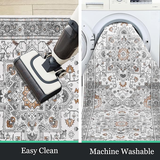 HEBE Hallway Runner Rug 2'x6' Washable Vintage Distressed Area Rugs Non Slip Laundry Rug Runner Boho Floor Carpet Runners for Hallways Entryway Laundry Room Kitchen Bathroom