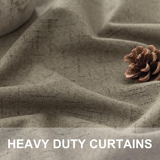Living Room Darkening Curtains 63 Inches Long Small Bay Window Blackout Soundproof Dining Room Curtains Rustic Farmhouse Linen Dark Taupe Curtain 63 Inch Length 2 Panels Back Tab Pocket Pleated Drapes