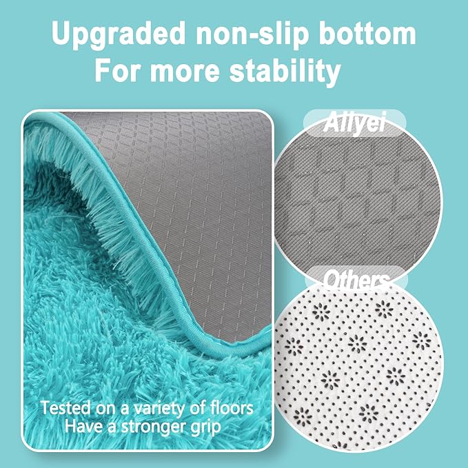 Soft Runner Rugs for Bedroom Hallways, 2x6 Teal Blue Fluffy Shag Throw Area Rug Non Slip for Bedside Dorm, Long Shaggy Furry Carpet for Nursery Living Room