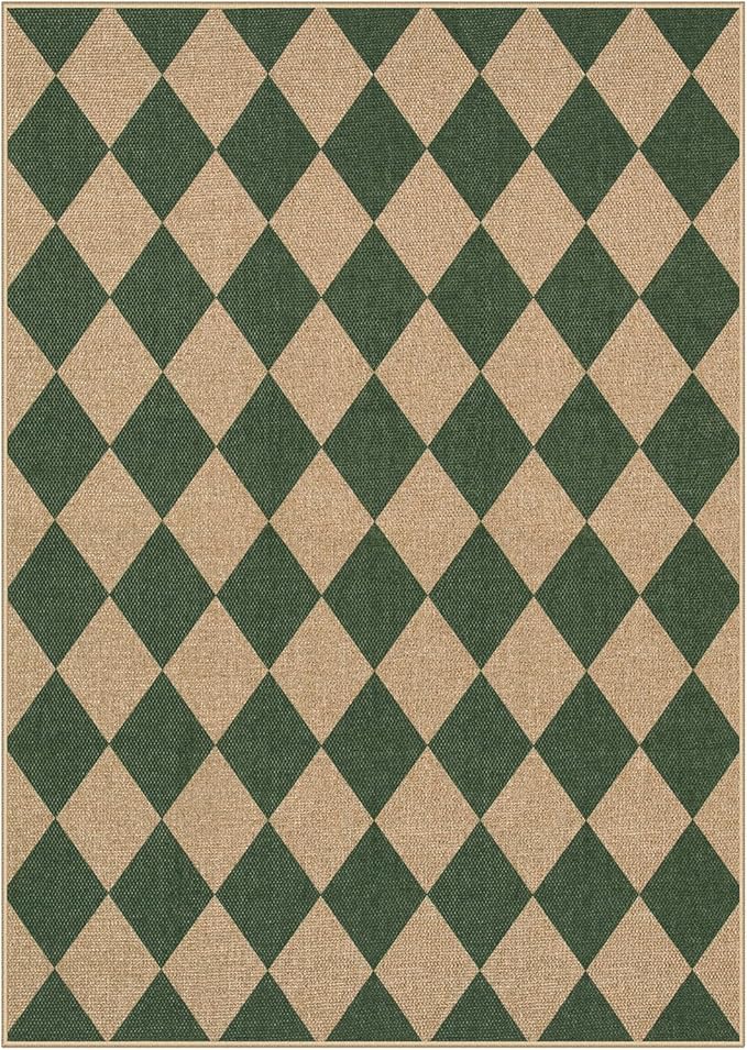 Lahome Colette Checkered Outdoor Rug 5x7, Washable Rug for Living Room Office Indoor Outdoor Carpet, Farmhouse Non Slip Non Shedding Green Carpet for Dining Room Sunroom Patio Courtyard