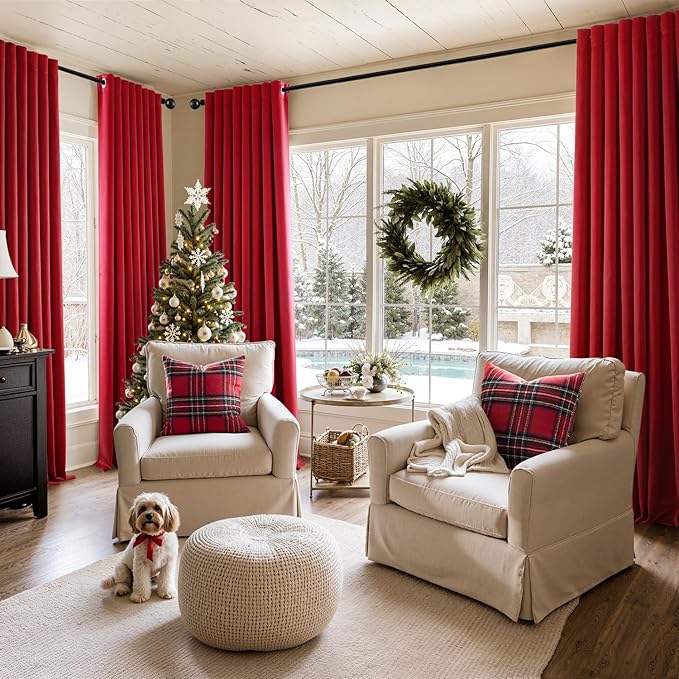MIULEE Christmas Red Blackout Curtains for Bedroom Living Room 90 Inches Long 2 Panels, Thermal Insulated Room Darkening Drapes Solid Grommet Top Light Blocking Window Treatments 40x90 Inch