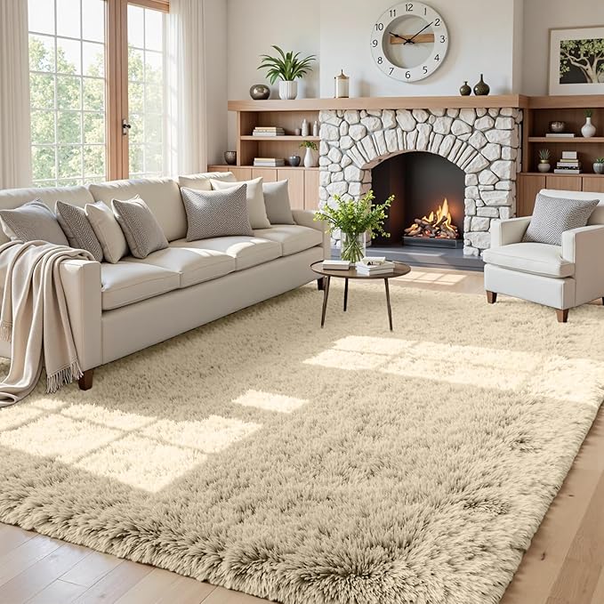 5x8 Area Rugs for Living Room: Soft Fluffy Shag Beige Rugs for Bedroom, Non Slip Large Fuzzy Plush Rug Indoor Floor Carpet for Nursery Kids Boys Girls Room, Dorms, Playroom, Modern Home Decor