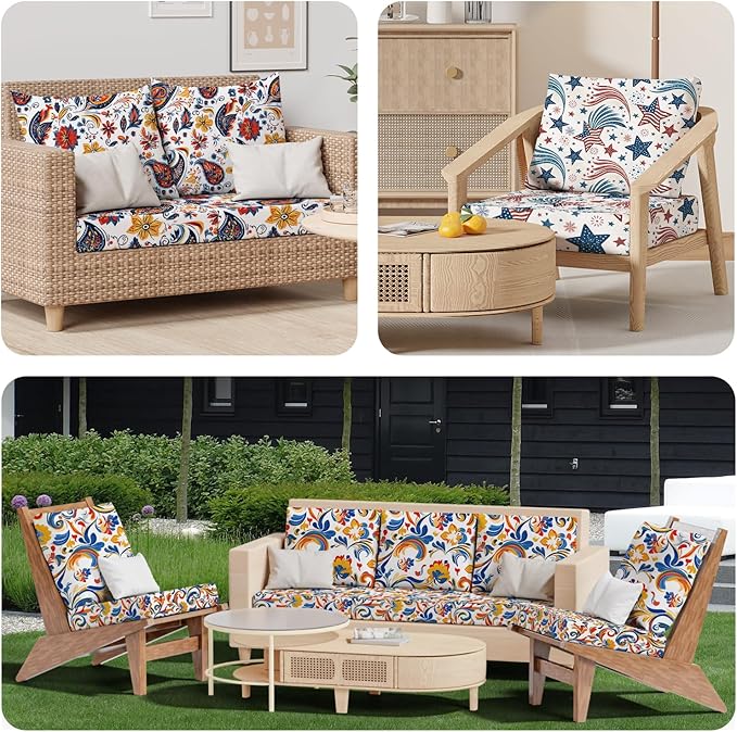 8Pcs Stretch Patio Cushion Covers, Outdoor Couch & Sofa Replacement Slipcovers for Patio Furniture Cushion Covers, Washable Reusable Furniture Protector