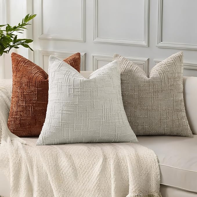 decorUhome Light Brown Chenille Euro Sham Throw Pillow Covers 26x26 Set of 2 Textured Soft Cozy Slubby Couch Pillow Covers Modern Farmhouse Boho Decorative Pillow Cases for Bed Sofa Living Room
