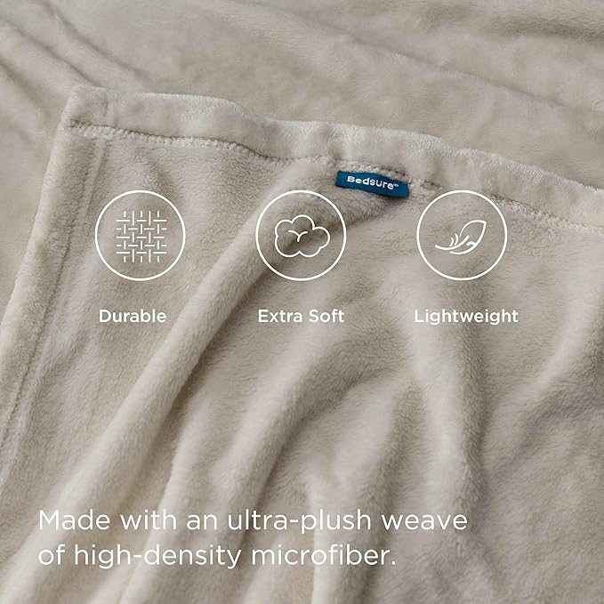 Bedsure GentleSoft Fleece Blankets Twin Size Oxford Tan - 300GSM Lightweight Plush Fuzzy Cozy Soft Blanket for Bed, Sofa, Couch, Travel, Camping, 60x80 inches