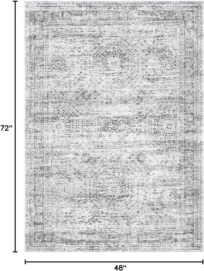 Area Rugs 4x6 for Living Room, Vintage Washable Rugs for Dining Room, Kitchen, Non-Slip Area Rug Grey