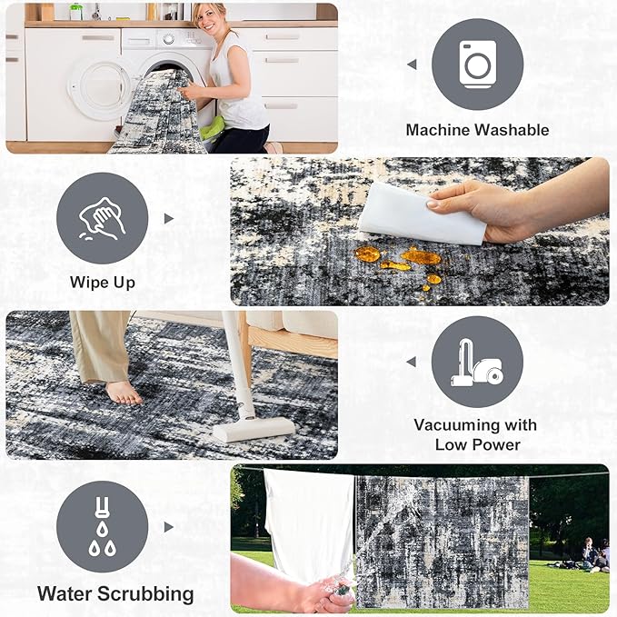 6x9 Area Rugs for Living Room - Washable Rug Modern Abstract Soft Large Neutral Non-Slip Carpet Indoor Floor Thin Carpets for Bedroom Dining Room Farmhouse Nursery Home Office Black Gold
