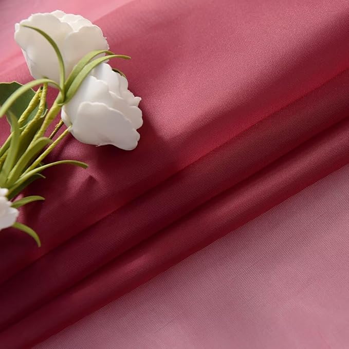 SpaceDresser Burgundy Sheer Curtains 4 Panels Rod Pocket Semi-Sheer Curtain 96 Inches Long Light Filtering Voile Window Drapes for Bedroom Living Room Kitchen, Each 52W x 96L