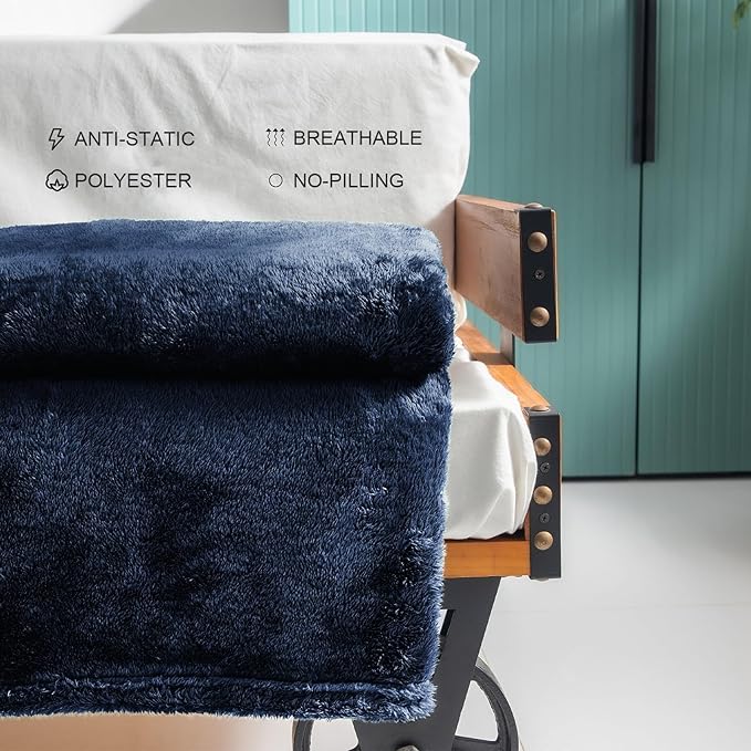 Exclusivo Mezcla Plush Fuzzy Fleece Throw Blanket Extra Large, Super Soft, Fluffy and Warm Blankets for Couch, Bed, All Season (Navy Blue, 50x70 inches)