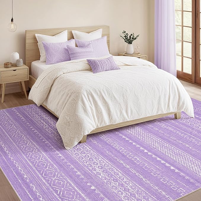 Nakagishi Purple Rug for Bedroom Girls: 5x7 Washable Boho Large Neutral Area Rug Cute Soft Modern Indoor Floor Non-Slip Accent Carpet for Living Room Nursery Kids Playroom Dorm Preppy Baby Room Decor