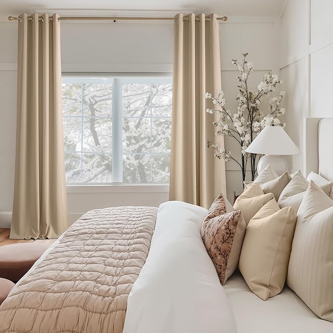 NICETOWN Room Darkening Draperies Curtains Panels, 2 Panels Biscotti Beige W52 x L96