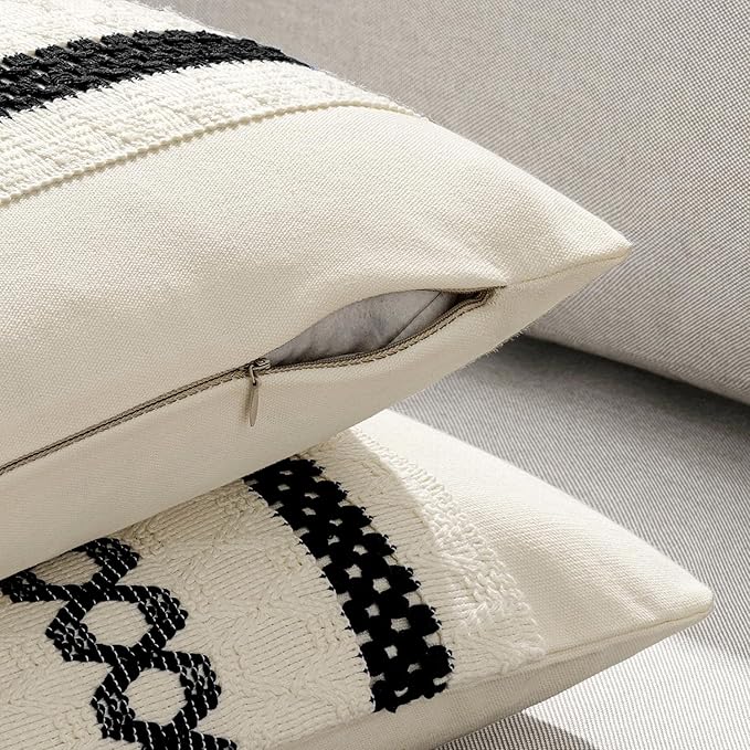 MIULEE Set of 2 Black Boho Decorative Pillow Covers 18x18 Inch Farmhouse Rustic Couch Throw Pillows Modern Spring Cotton Cushion Covers Retro Cute Macrame Woven Home Decor for Bed Sofa Chair