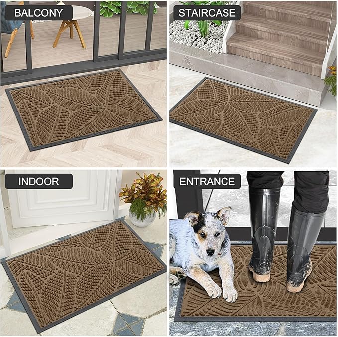Colorxy Waterproof Doormat, Sturdy Natural Rubber Front Indoor Mat, Non Slip Low Profile Outdoor Door Mat, Stain and Fade Resistant Floor Mats, Easy Clean Patio Entry Mat, 30''x17'', Light Brown