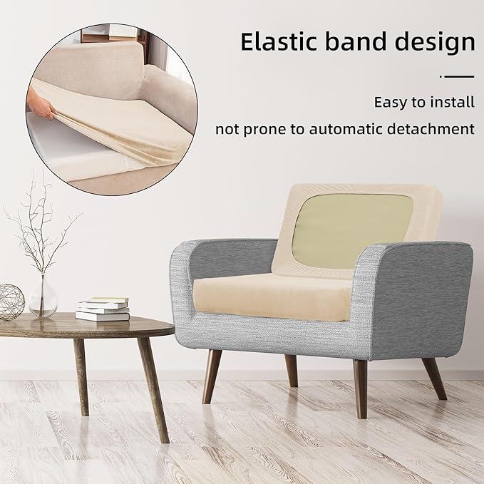8Pcs Stretch Velvet Patio Cushion Cover,Fluffy,for Fall Outdoor Couch Cushion Cover Replacement,Washable Indoor Outdoor Cushion Slipcovers(Beige,Cover Only)