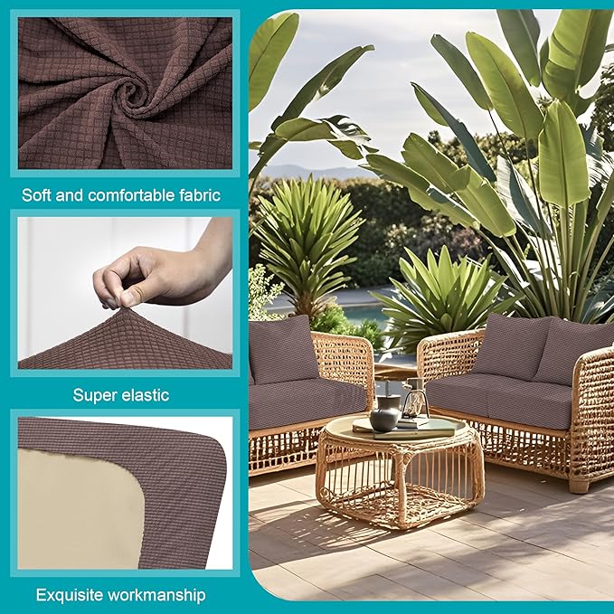 14Pcs Stretch Patio Cushion Covers,Outdoor Couch Covers Replacement,Outdoor Couch & Sofa Slipcovers,for Patio Furniture Cushion Covers,Washable Reusable Furniture Protector (Camel,Cover Only)