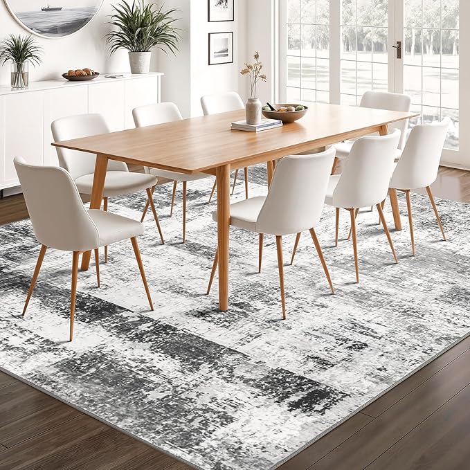 Rugflix 6x9 Large Area Rugs for Living Room, Abstract Washable Rug, Non-Slip, Stain Resistant, Soft Low Pile Carpet, Indoor Grey Rug for Bedroom, Dining Room, Home Office