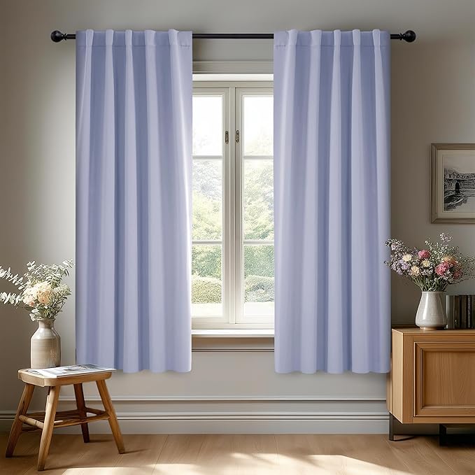 Deconovo Blackout Curtains, Thermal Insulated, W42 x L63 2 Panels, Back Tab, Machine Washable, Room-Darkening Drapes for Bedroom/Living Room Light Purple