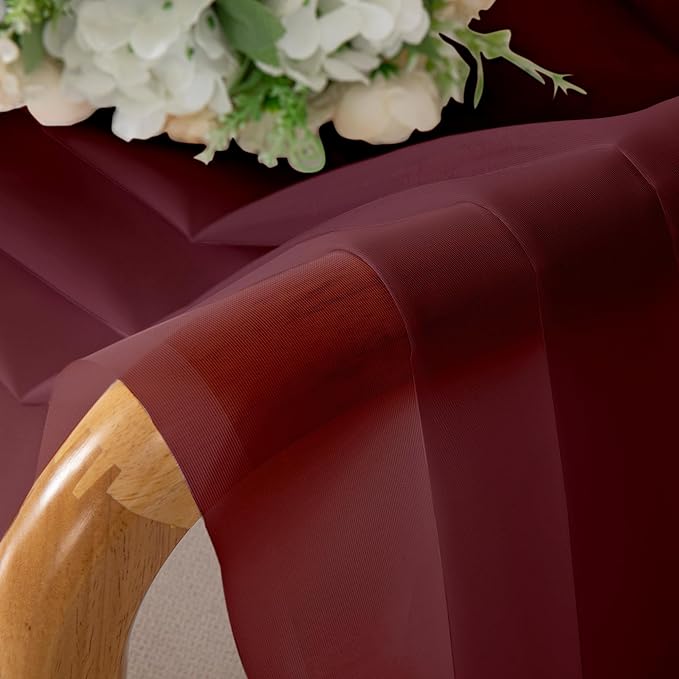 Aiyufneg Small Sheer Tier Curtains Half Kitchen Curtain Sheers, Light Filtering Farmhouse 24 Inch Window Panels Rod Pocket Burgundy Red Voile Short Curtain for Bathroom, 40W x 24L, Set of 2 Panels