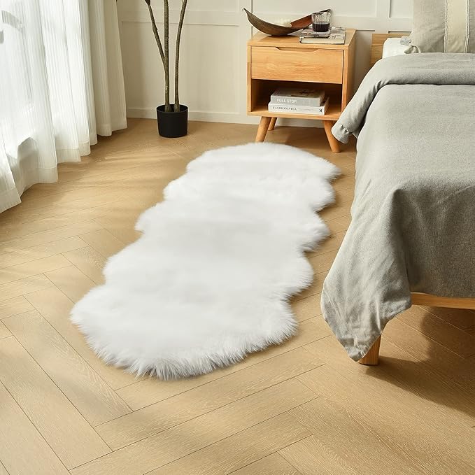 duduta White Faux Sheepskin Runner Rugs 2x6 ft, Fluffy Shag Rug for Bedroom Hallway Fur Sofa Couch Covers Non Slip