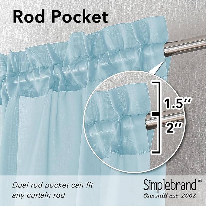 Simplebrand Sky Blue Sheer Curtains 72 Inches Long 2 Panels for Living Room, Rod Pockets Airy Window Treatments Voile Sheer Black Curtains Panels Lightweight for Front Back Patio Glass Door, 42" Width
