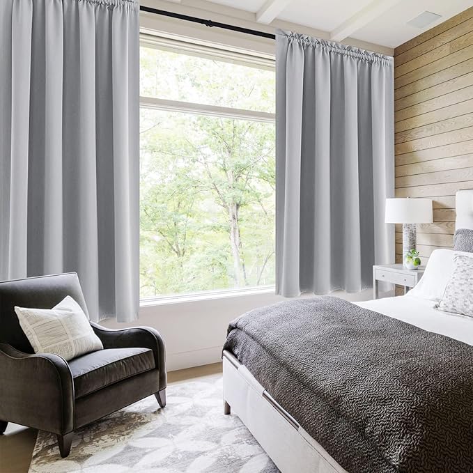 DWCN Blackout Curtains Room Darkening Thermal Insulated Bedroom Curtains Window Curtain Panels, 52 x 63 inches Long, Set of 2 Silver Grey Rod Pocket Drapes