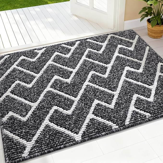 OLANLY Front Door Mat, Non-Slip Rubber Backing, Dirt Resistant and Absorbent, Washable, Easy to Clean Low-Profile Indoor Doormat for Back Door, Entryway, Inside Entrance, 32x20, Black