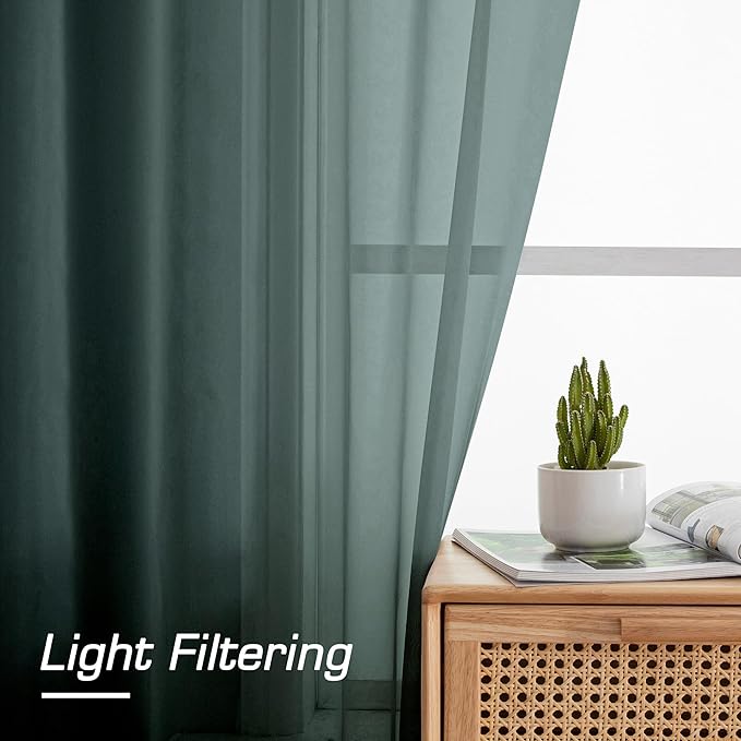 OWENIE Green Sheer Curtains 78 Inches Long for 2 Panels Set for Christmas, Solid Light Filtering Fimly Voile Sheer Curtains for Living Room Bedroom, Hunter Green, 42" x78