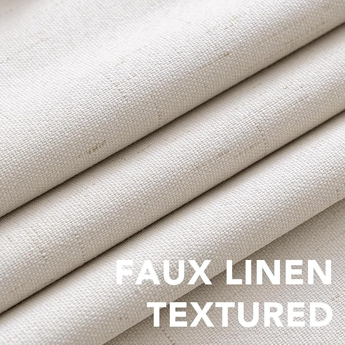 H.VERSAILTEX Linen Curtains 100% Blackout Curtains for Bedroom 90 inch Long Full Light Blocking Nature Linen Blended Window Curtains for Living Room Nickel Grommet (2 Panels, Ivory)
