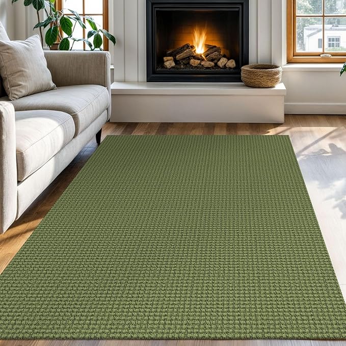 KOZYFLY Washable Area Rug 4x6 ft Non Slip Rubber Backed Living Room Rugs Braided Woven Cotton Kitchen Rugs Indoor Entryway Rug Floor Carpet for Dining Living Room Bedroom, Bright Green/Earthy Green