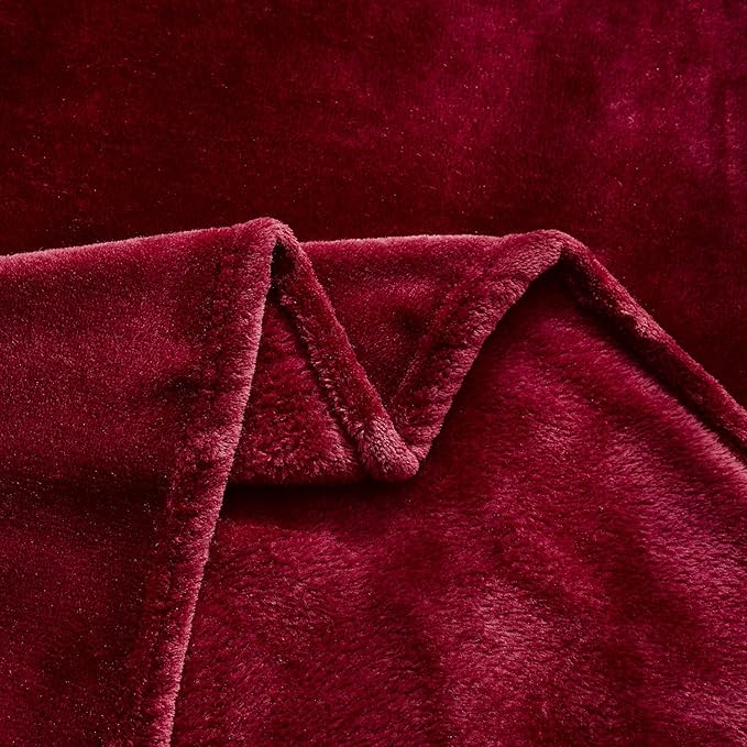 TASTHROW Large Flannel Fleece Throw Blanket, 50×70 Inch - Cozy Lightweight Thick Blanket - All Seasons Suitable for Women, Men and Kids (Burgundy)