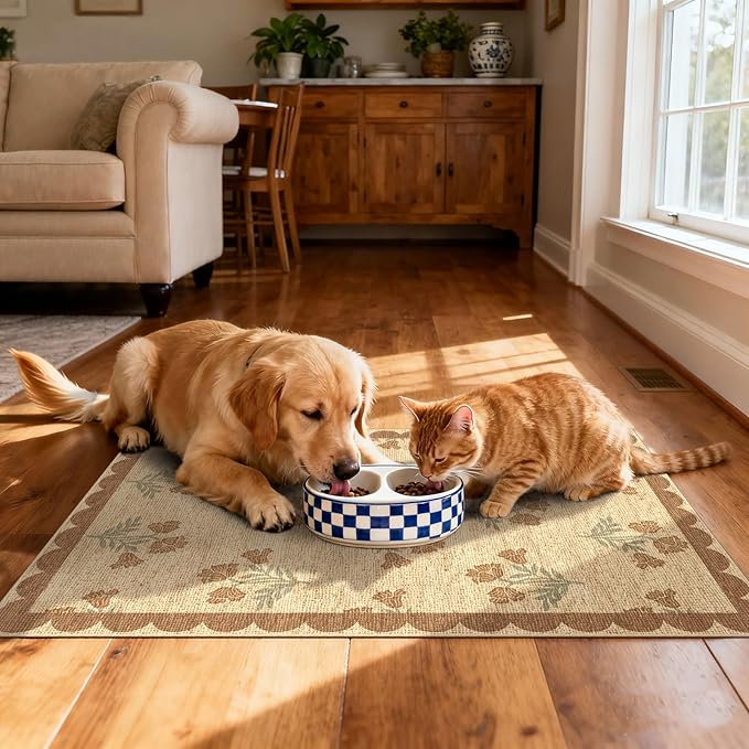 Front Door Mat Outside Entrance - 2x3 Floral Non-Slip Washable Doormat Indoor Outdoor Mat Jute-Look Farmhouse Tan Scalloped Entry Rug Small Throw Rugs for Entryway Kitchen Front Porch Decor